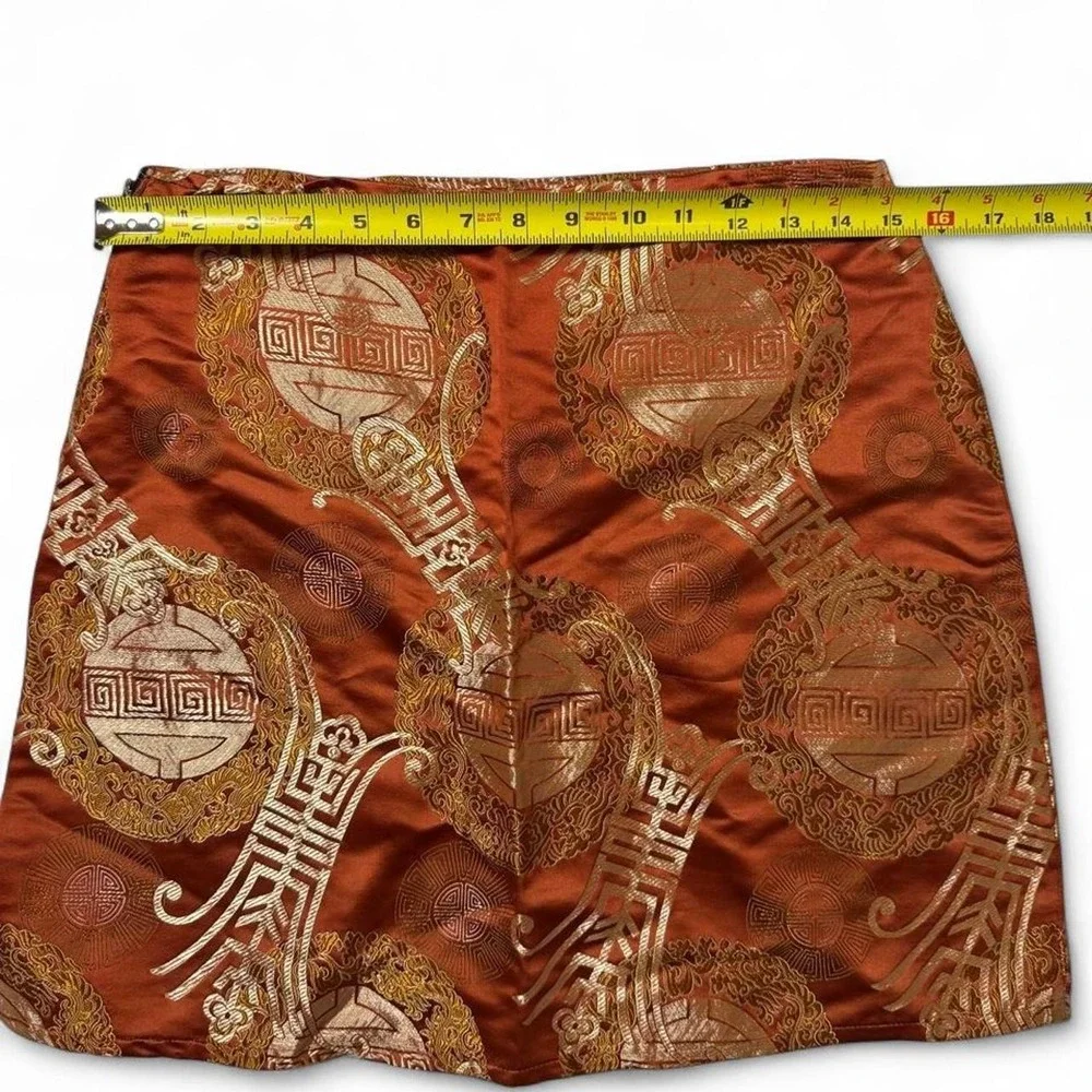 Vintage Y2K Whimsigoth Metallic Rust Bronze Gold Brocade Tapestry Mini Skir